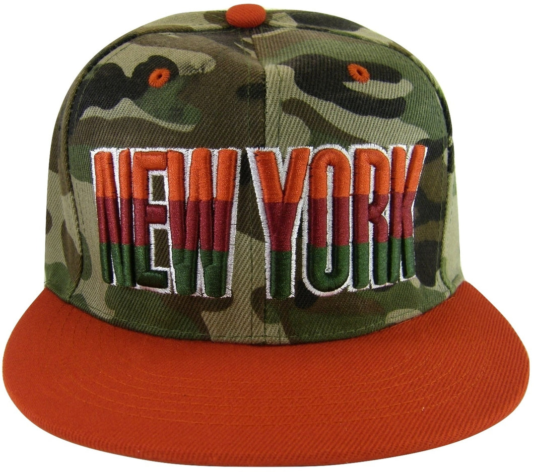 New York Men's 3-Tone Script Snapback Baseball Cap (Camouflage/Red)