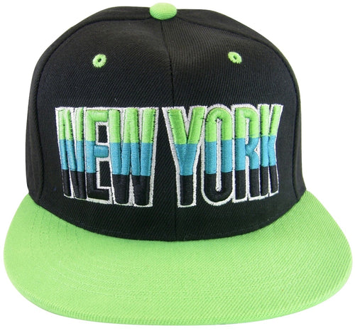 New York Men's 3-Tone Script Snapback Baseball Cap (Black/Green)