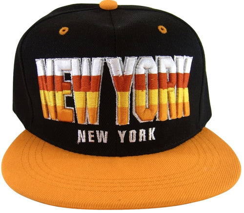 New York Men's 4-Tone Script Snapback Baseball Cap (Black/Orange)