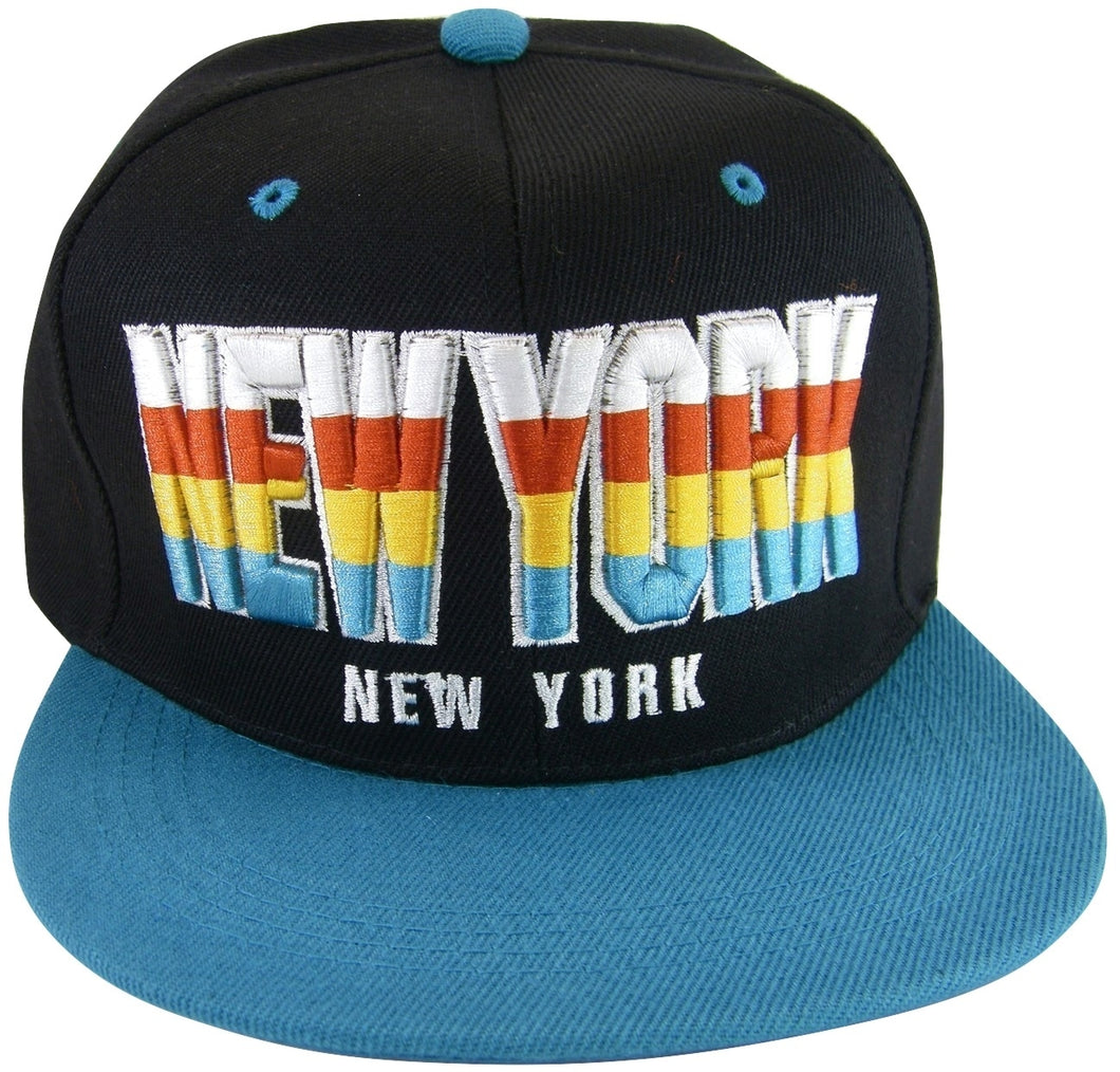 New York Men's 4-Tone Script Snapback Baseball Cap (Black/Teal)