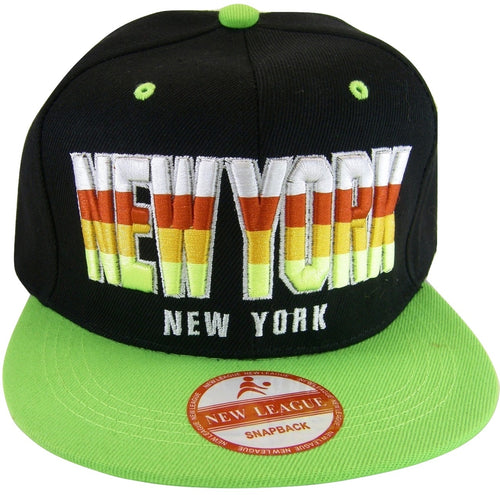 New York Men's 4-Tone Script Snapback Baseball Cap (Black/Green)