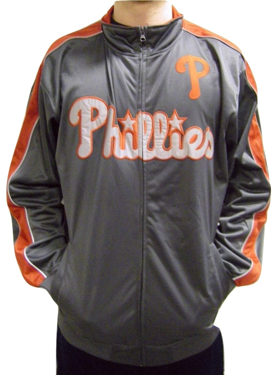 MLB Philadelphia Phillies Men's Big Tall Full Zip Tricot Reflective Track Jacket (Size:X-Large/Tall)