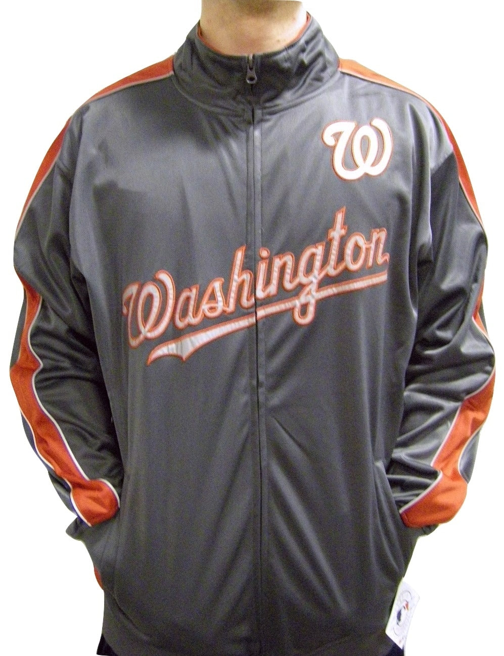 MLB Washington Nationals Men's Big Tall Full Zip Tricot Reflective Track Jacket (Size:2X-Large)