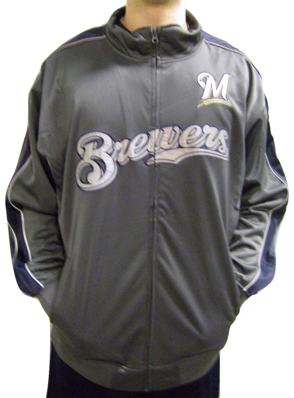 MLB Milwaukee Brewers Men's Big & Tall Full Zip Tricot Reflective Track Jacket (Size:2X-Large)