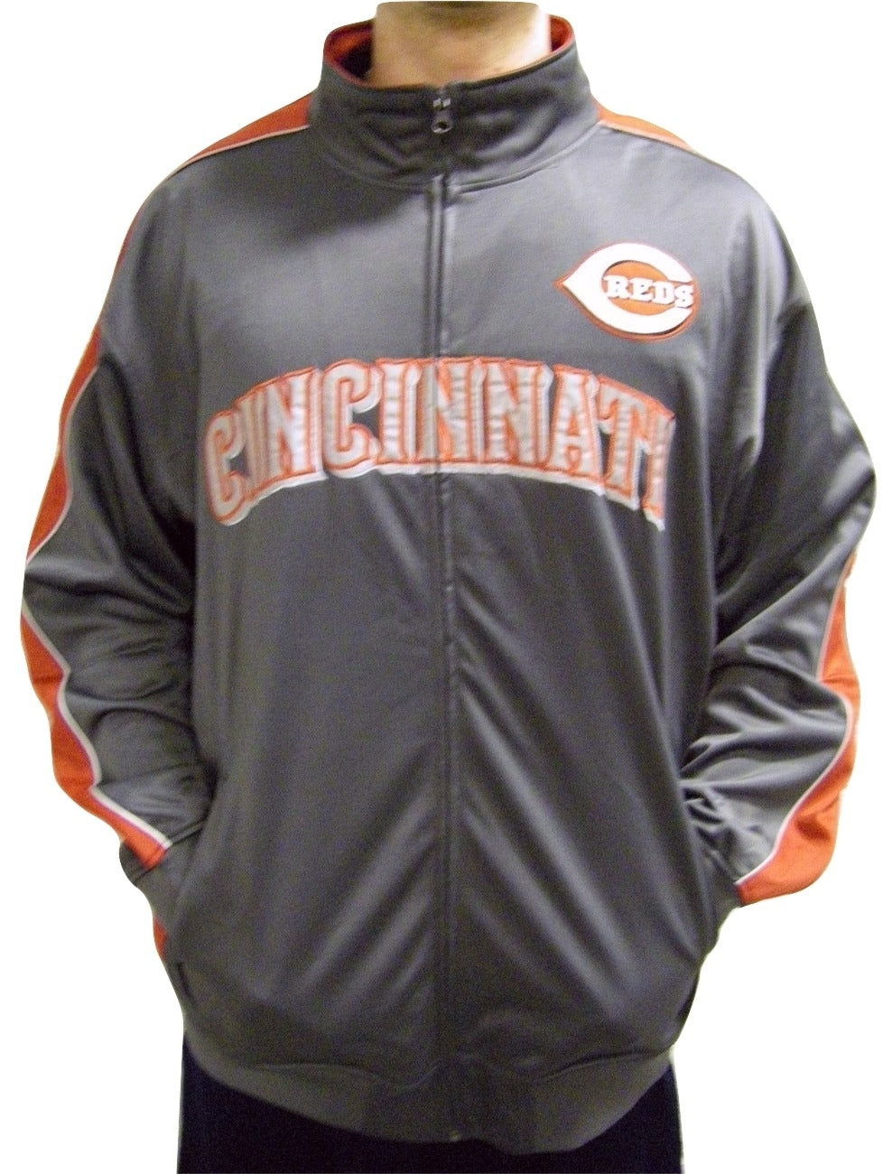 MLB Cincinnati Reds Men's Big & Tall Full Zip Tricot Reflective Track Jacket (Size:2X-Large)