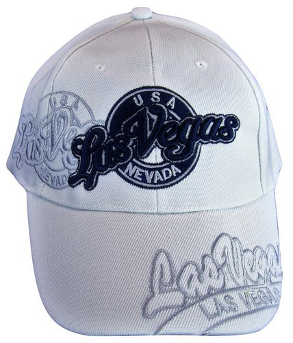 Las Vegas Adult Size Curved Brim Adjustable Baseball Cap (White)