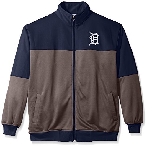 MLB Detroit Tigers Men's Poly Fleece Yoked Track Jacket Navy/Gray (Size:X-Large/Tall)