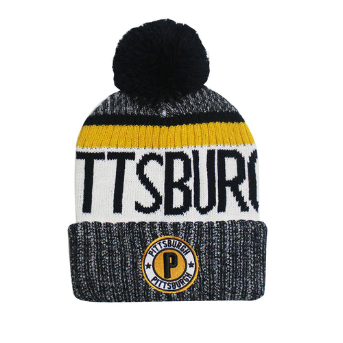 Pittsburgh Men's Winter Knit Landmark Patch Pom Beanie (Black/Gold)