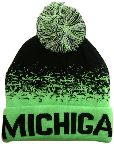 Michigan Men's Digital Fade Soft Fabric Winter Knit Hats (Black/Green)