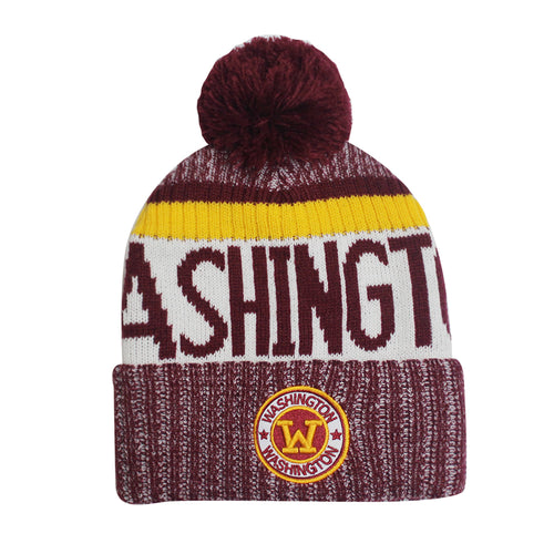 Washington Men's Winter Knit Landmark Patch Pom Beanie (Burgundy/Gold)