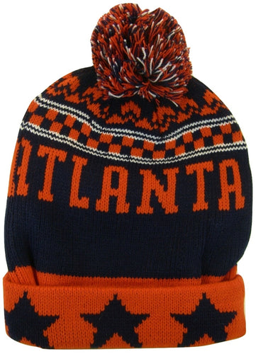 Atlanta Adult Size Winter Knit Beanie Hats (Red/Black Stars)