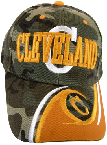 Cleveland Men's C Wave Pattern Adjustable Baseball Cap (Camouflage/Orange)