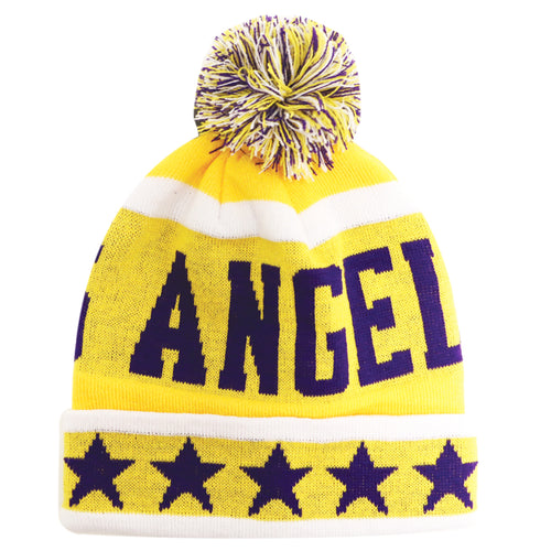 Los Angeles City Hunter USA Large Stars Style Men's Winter Hats (Gold/Purple)