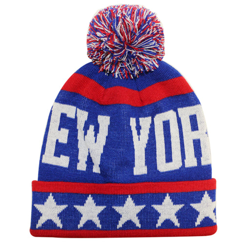 New York City Hunter USA Large Stars Style Men's Winter Hats (Royal/Red)