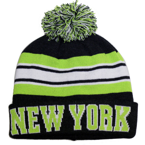 New York City Hunter USA Striped Men's Winter Hats (Black/Lime)