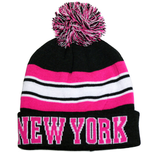 New York City Hunter USA Striped Men's Winter Hats (Black/Fuschia)