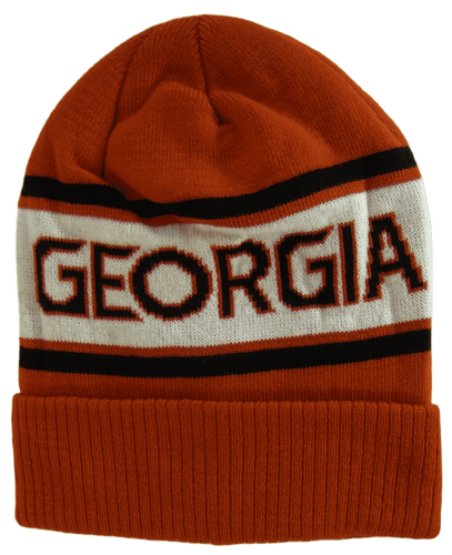 Georgia Adult Size Winter Knit Beanie Hats (Black/Red Striped)