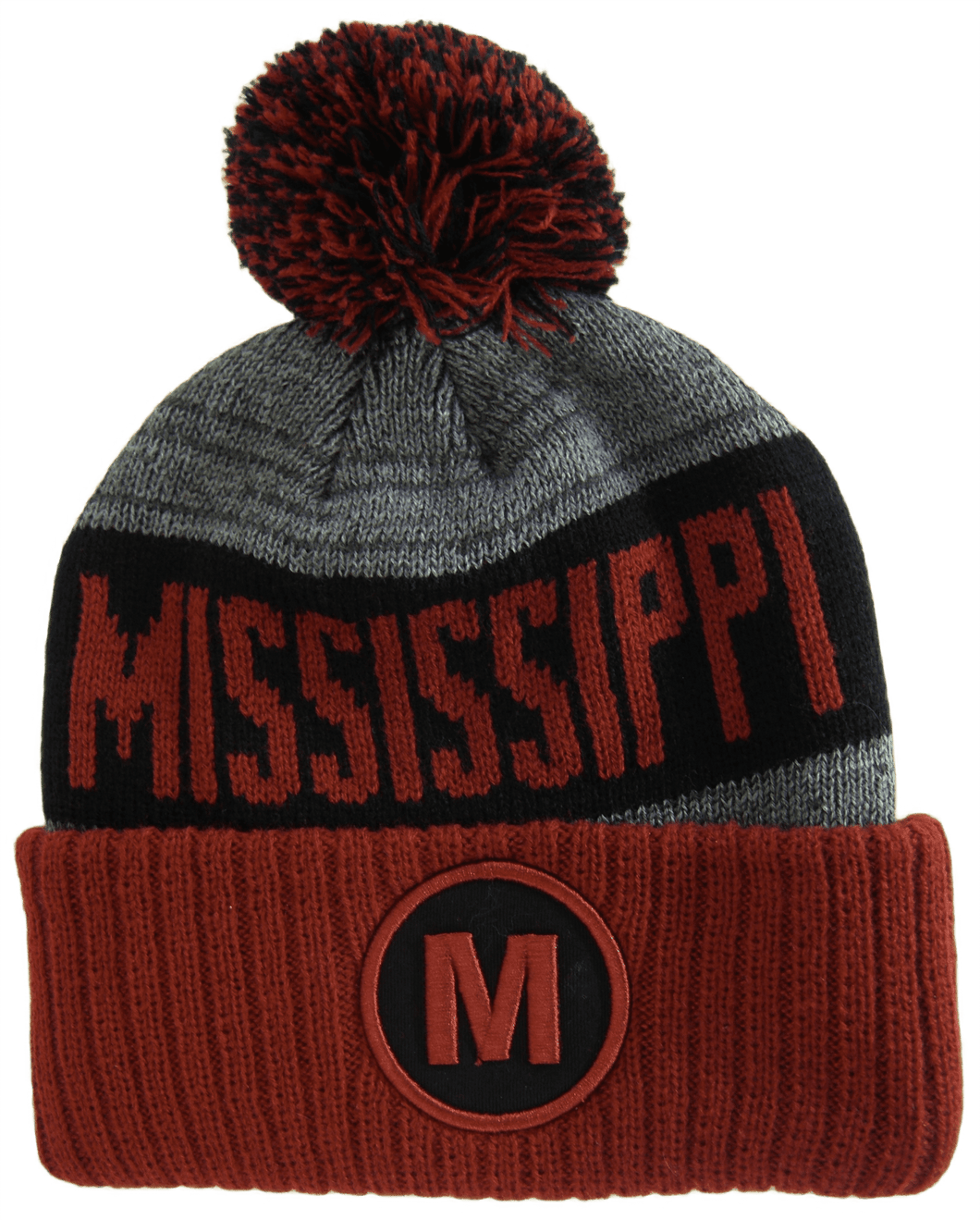 Mississippi Ole Miss Adult Size Winter Knit Beanie Hats (Red/Black/White)