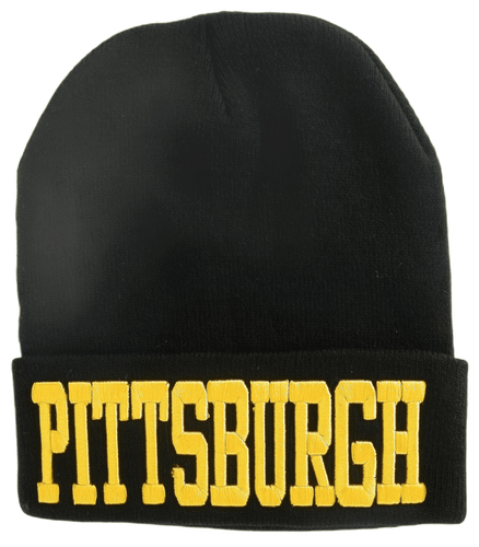 Pittsburgh Adult Size Winter Knit Beanie Hats (Black/Gold)