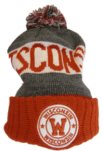 Wisconsin Blended Colors Men's Winter Knit Pom Beanie Hat (Red/White)