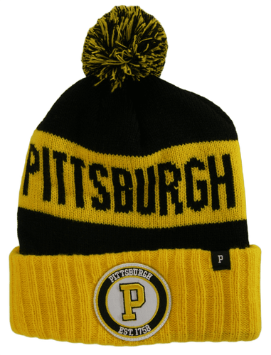 Pittsburgh Men's Blended Stripe Winter Knit Pom Beanie Hat (Black/Gold)