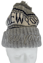 New York Plush Lined Embroidered Winter Knit Pom Beanie Hat (Gray)