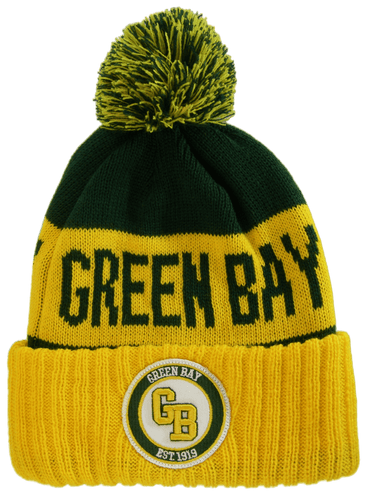 Green Bay GB Patch Cuff Knit Winter Beanie Hat (Green/Gold)