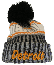 Detroit Plush Lined Embroidered Winter Knit Pom Beanie Hat (Gray)