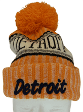 Detroit Plush Lined Embroidered Winter Knit Pom Beanie Hat (Orange)