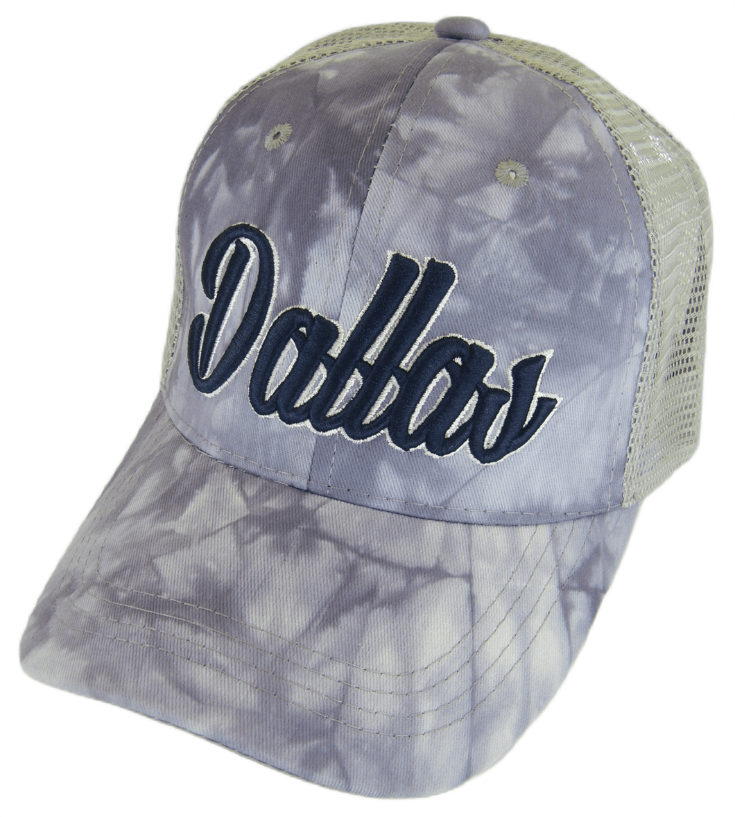 Dallas City Name Tie Dye Summer Mesh Adjustable Baseball Cap (Gray)