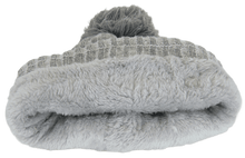 New York Plush Lined Embroidered Winter Knit Pom Beanie Hat (Gray)