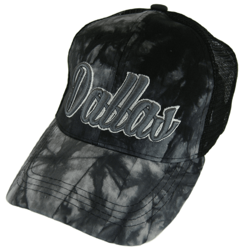 Dallas City Name Tie Dye Summer Mesh Adjustable Baseball Cap (Black)