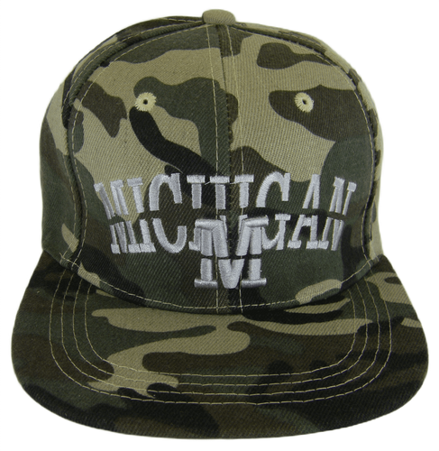 Michigan Split Font Snapback Baseball Cap (Military Camo)