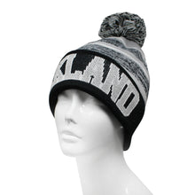 Oakland Men's Blended Stripe Winter Knit Pom Beanie Hat (Black/Gray)