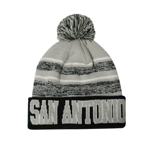 San Antonio Blended Colors Men's Winter Knit Pom Beanie Hat (Black/Gray)