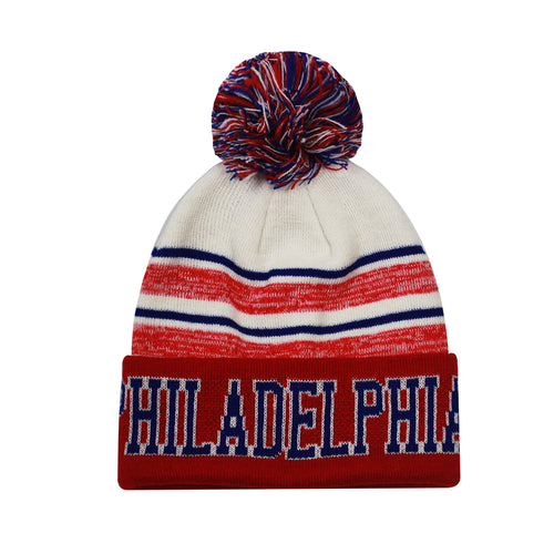 Philadelphia Blended Colors Men's Winter Knit Pom Beanie (Red/White/Blue)