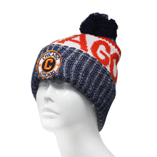 Chicago Men's Winter Knit Landmark Patch Pom Beanie (Navy/Orange)