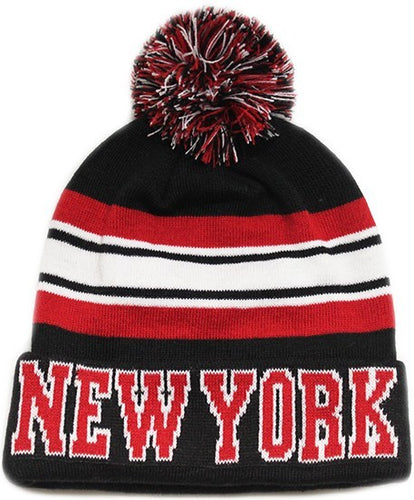 New York City Hunter USA Striped Men's Winter Hats (Black/Red)