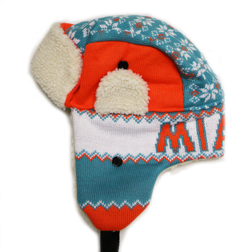 City Hunter USA Adult Size Trapper Winter Hats (Miami Aqua/Orange)